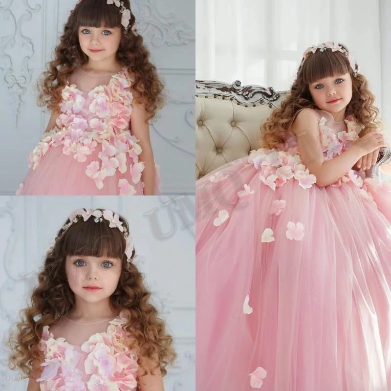 

Elegant Pink Petal Bohe Aline Birthday Flower Girl Dress Toddler Teen Wedding Party Dresses Fashion Show First Communion