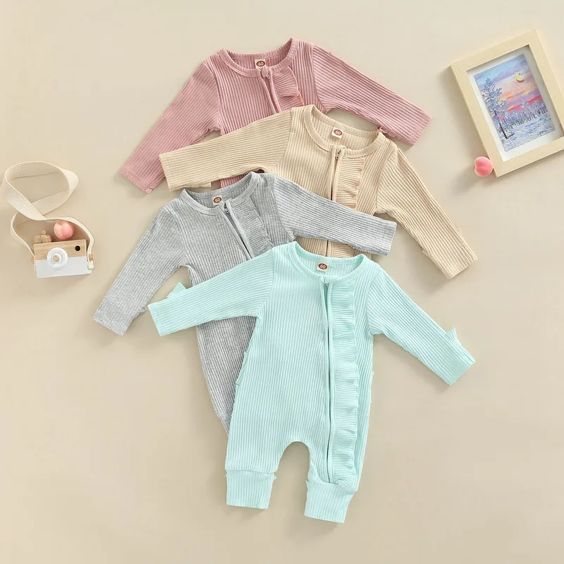 Infant Baby Girls Boys Romper Autumn Solid Color Ribbed Round Neck Long Sleeve Jumpsuits Ruffles Oblique Zipper Clothes
Infant Baby Girls Boys Romper Autumn Solid Color Ribbed Round Neck Long Sleeve Jumpsuits Ruffles Oblique Zipper Clothes
