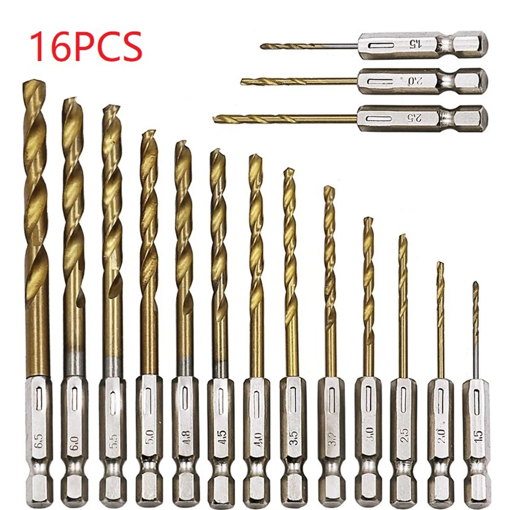 16pcs HSS HSS Titanium Coated Drill Bit Set 1/4 Hex Shank 1.5-6.5mm Wood Plastic Drilling Cordless Screwdriver Twis Bit Tool
16pcs HSS HSS Titanium Coated Drill Bit Set 1/4 Hex Shank 1.5-6.5mm Wood Plastic Drilling Cordless Screwdriver Twis Bit Tool