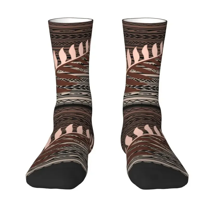 

Silver Fern Tribal Brown Men's Crew Socks Unisex Cool 3D Printing New Zealand Maoris Dress Socks