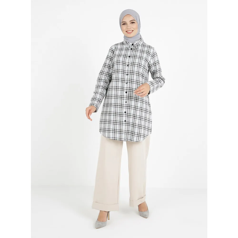 Туника на пуговицах Dorlie в клетку-синяя-Dorlie 
Туника на пуговицах Dorlie в клетку-синяя-Dorlie