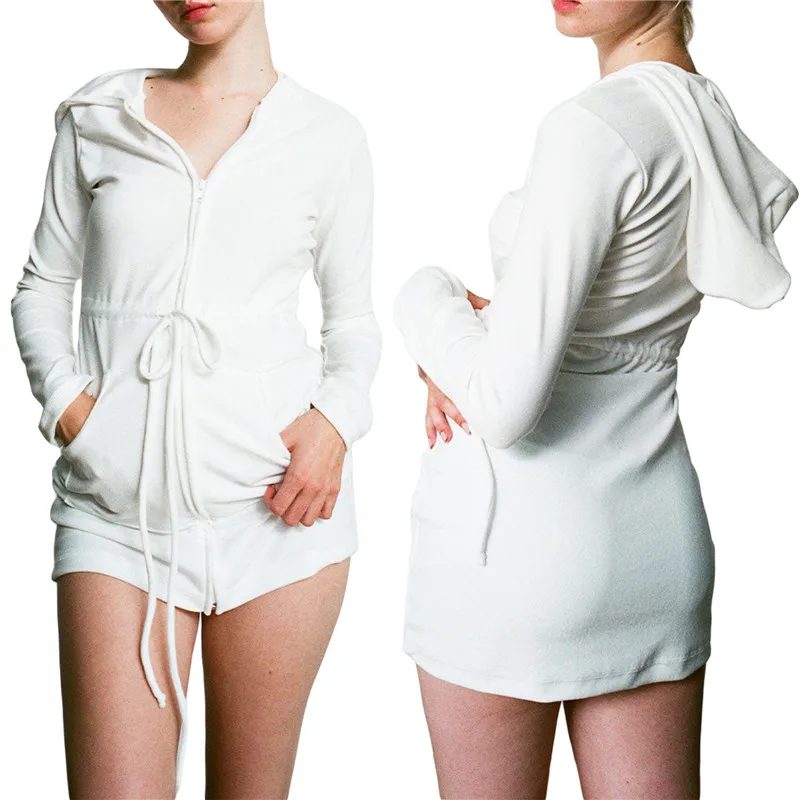 Women Casual Mini Hoodies Dress Solid Color Hooded Long Sleeve Drawstring Zipper-Up Short Dress Spring Autumn Fashion Dresses
Women Casual Mini Hoodies Dress Solid Color Hooded Long Sleeve Drawstring Zipper-Up Short Dress Spring Autumn Fashion Dresses