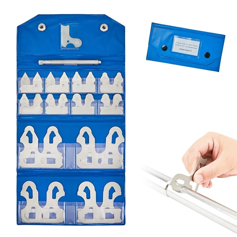 26 Pcs Radius Gauge Set Fractional 1/64-1/2 Inch Gages With Holder, Radius Measuring Tool
26 Pcs Radius Gauge Set Fractional 1/64-1/2 Inch Gages With Holder, Radius Measuring Tool