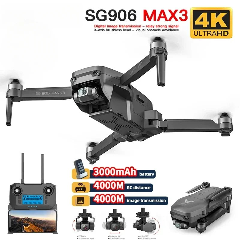 HJ SG906MAX3 Drone 4K 3-Axis Gimbal 4KM Brushless GPS Quadcopter Professional HD Camera Obstacle Avoidance RC Dron VS F22SToy
HJ SG906MAX3 Drone 4K 3-Axis Gimbal 4KM Brushless GPS Quadcopter Professional HD Camera Obstacle Avoidance RC Dron VS F22SToy