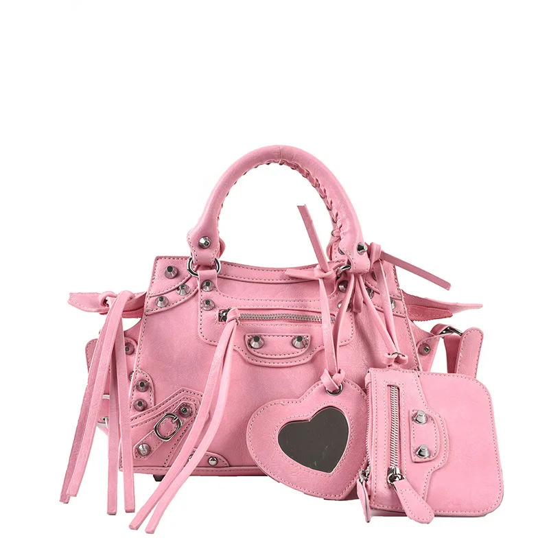 Brand Designer Purses And Handbags Women Tassel Luxury Punk Motorcycle Shoulder Messenger Bag Pink Leather Stud Bags 3pcs Black
Brand Designer Purses And Handbags Women Tassel Luxury Punk Motorcycle Shoulder Messenger Bag Pink Leather Stud Bags 3pcs Black