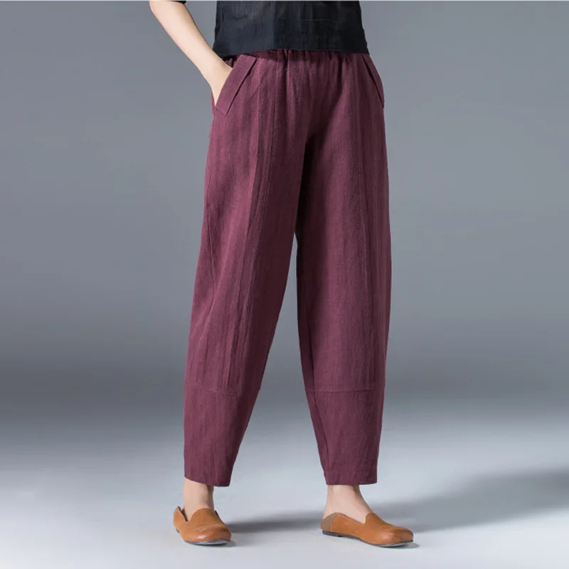 Women's Wide Trousers Vintage Elastic Waist Pocket Cotton Linen Harem Pants Capris Summer Loose Soild Linens Pants for Women
Women's Wide Trousers Vintage Elastic Waist Pocket Cotton Linen Harem Pants Capris Summer Loose Soild Linens Pants for Women