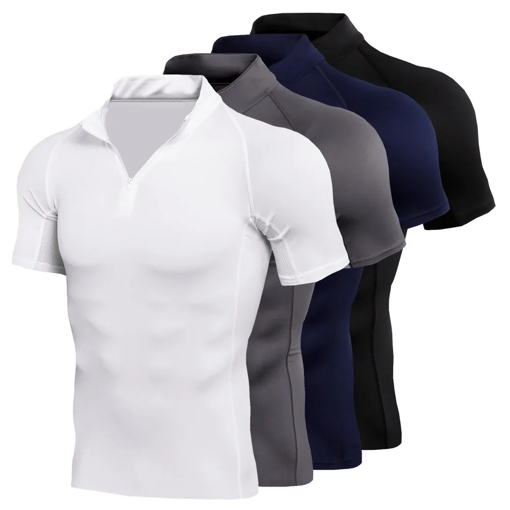 Short sleeved sportswear men's personal trainer work clothes men's stand collar zipper fitness clothes T-shirt sports quick dryi
Short sleeved sportswear men's personal trainer work clothes men's stand collar zipper fitness clothes T-shirt sports quick dryi