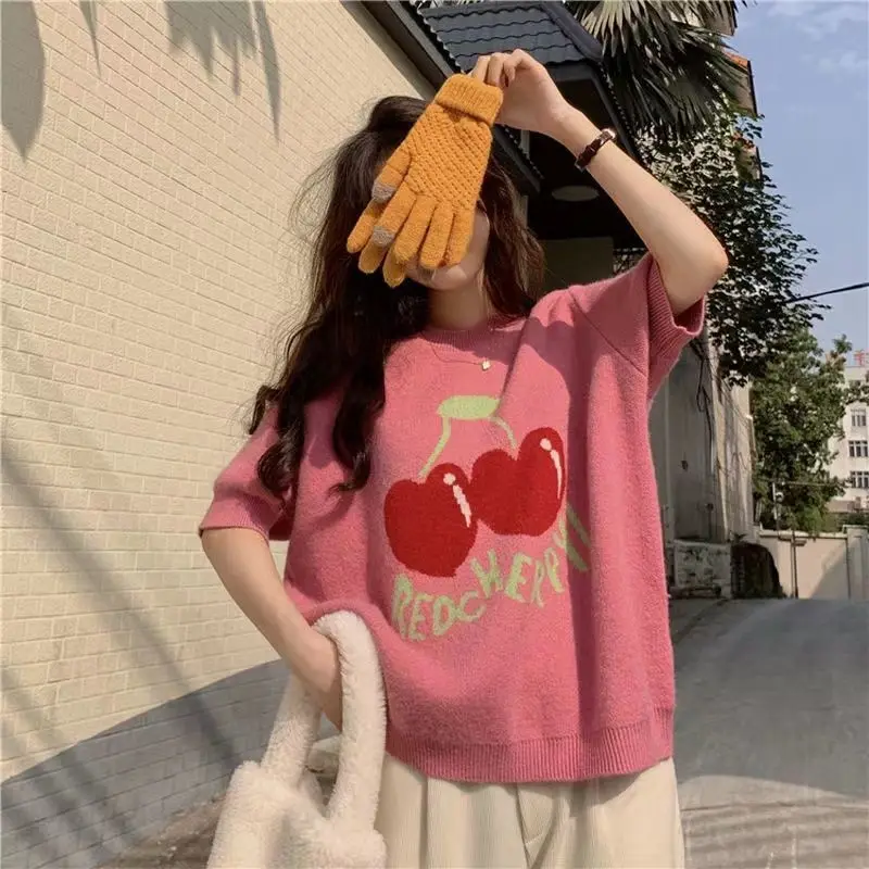Short-sleeved Sweater New Fruit Series Knitted Women Spring and Autumn Korean Version Loose T-shirt Foreign Style Top Pullover
Short-sleeved Sweater New Fruit Series Knitted Women Spring and Autumn Korean Version Loose T-shirt Foreign Style Top Pullover