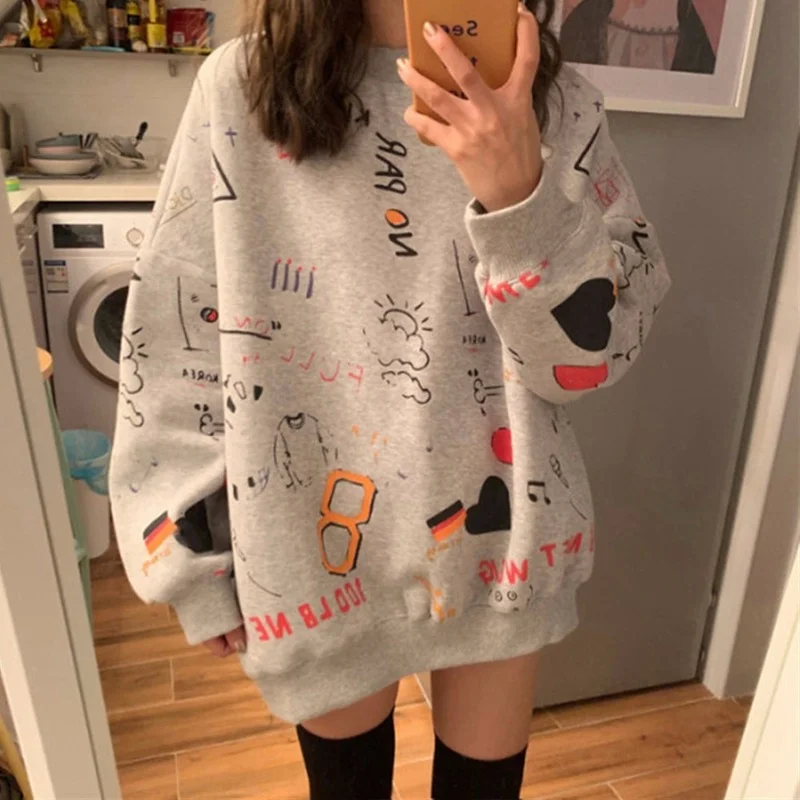 Women Printing Crew Neck Loose Hoodie Harajuku Hip Hop Sweatshirt for Female Autumn Long Sleeve Oversized Pullover Tops Hoodies
Women Printing Crew Neck Loose Hoodie Harajuku Hip Hop Sweatshirt for Female Autumn Long Sleeve Oversized Pullover Tops Hoodies
