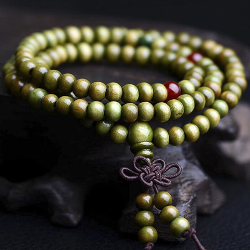 Браслеты и браслеты из натурального сандалового дерева 6 мм для женщин зеленого цвета Буддистские Будда деревянные молитвенные бусы Мала унисекс мужская ювелирная продукция.
