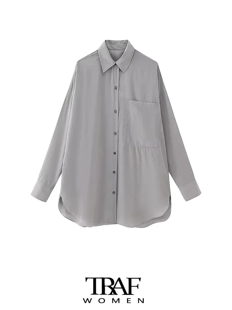 TRAF Women Fashion Oversized Flowing Shirts Vintage Long Sleeve Button-up Female Blouses Blusas Chic Tops 
TRAF Women Fashion Oversized Flowing Shirts Vintage Long Sleeve Button-up Female Blouses Blusas Chic Tops