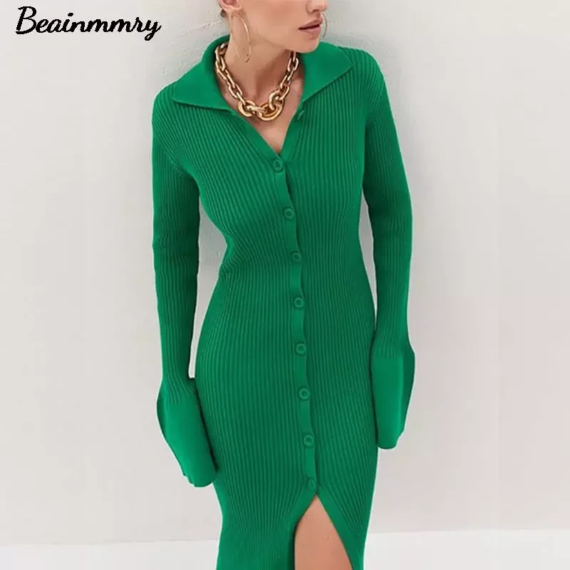 Y2K Women Bodycon Knitted Dress Lady Single Breasted Lanter Sleeve Elegant Female Turn Down Collar Mid Split Slim Dresses Autumn
Y2K Women Bodycon Knitted Dress Lady Single Breasted Lanter Sleeve Elegant Female Turn Down Collar Mid Split Slim Dresses Autumn