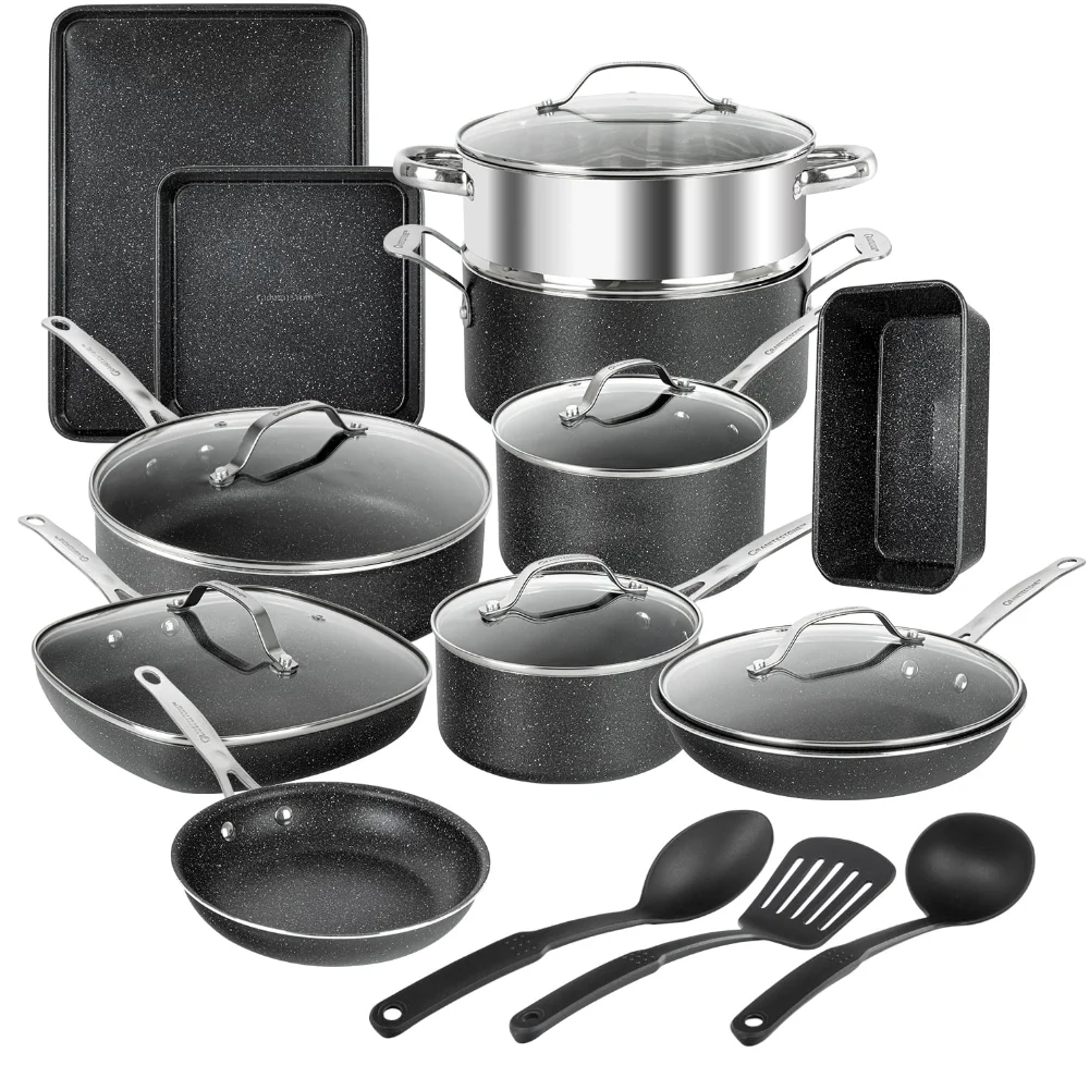 20 Piece Complete Cookware + Bakeware Set with Ultra Non-stick –Includes Frying Pans,Saucepans,Stock Pots,Steamers,Cookie Sheets
20 Piece Complete Cookware + Bakeware Set with Ultra Non-stick –Includes Frying Pans,Saucepans,Stock Pots,Steamers,Cookie Sheets