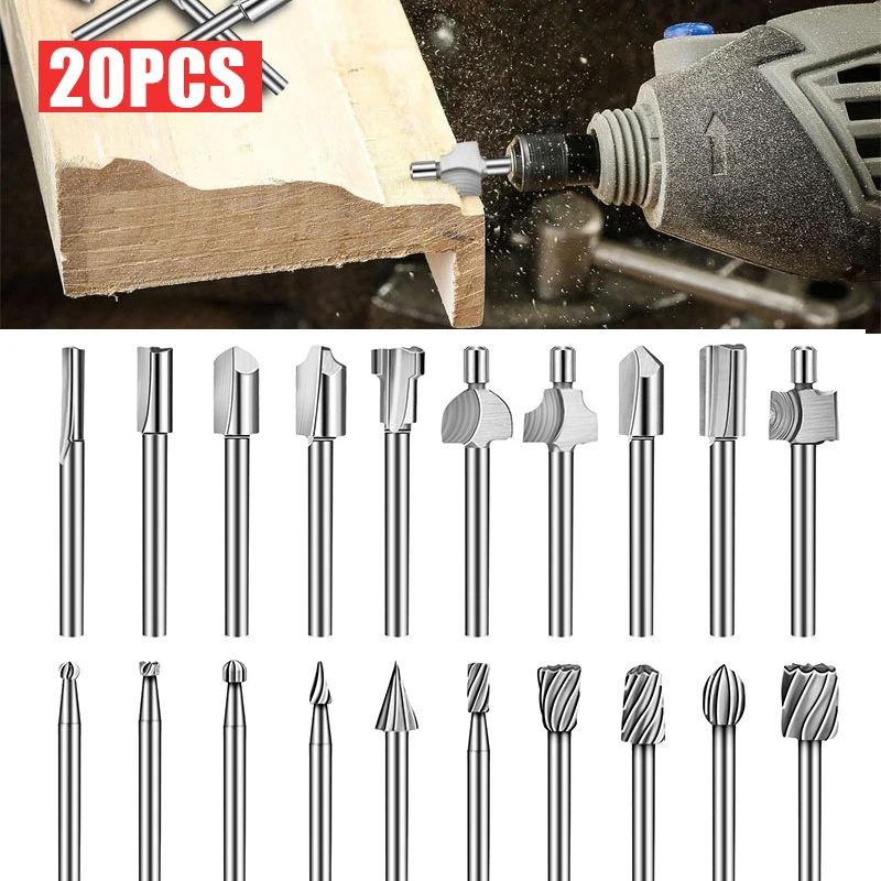 20pcs 3mm HSS Milling Cutter Round Shank Titanium Mini Router Bits Trimmer Woodworking Trimming Power Tool Accessories
20pcs 3mm HSS Milling Cutter Round Shank Titanium Mini Router Bits Trimmer Woodworking Trimming Power Tool Accessories