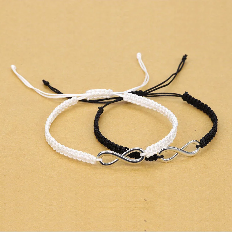

TAUAM New Infinite Sign Handmade Black White Rope Braid Bracelet Bangle For Women Men Charm Cuff Jewelry Gift FreeShipping