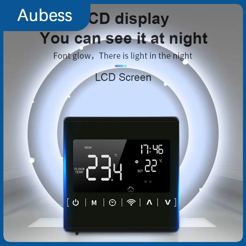 Backlit Lcd Smart Thermostat Black Temperature Humidity Controller Anti-freeze Function Touch Floor Heating Water/gas Boiler
Backlit Lcd Smart Thermostat Black Temperature Humidity Controller Anti-freeze Function Touch Floor Heating Water/gas Boiler