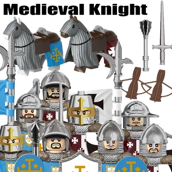 MOC Medieval Military Knights Building Blocks Castle Crow Black Eagle Red Lion Soldier Figures Army Guard Weapons Bricks Toy Boy