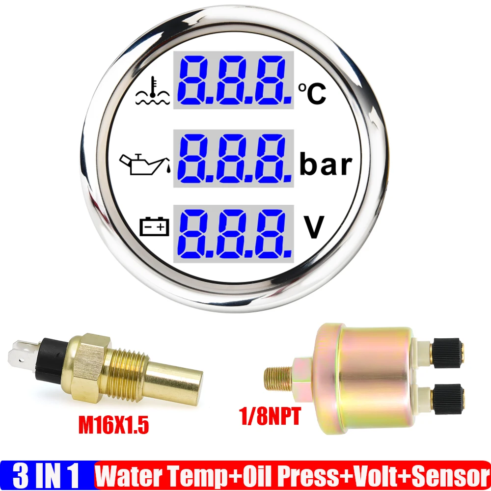 Синий светодиод 2 "52 мм Многофункциональный датчик Автомобильный датчик температуры воды + измеритель давления масла + вольтметр с датчиком мигающей сигнализации 12 В 24 В
Синий светодиод 2 "52 мм Многофункциональный датчик Автомобильный датчик температуры воды + измеритель давления масла + вольтметр с датчиком мигающей сигнализации 12 В 24 В