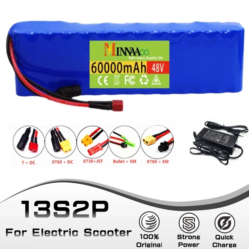 High Capacity 13S2P 48v 60Ah 18650 Li-ion Battery for Bafang Electric Bike Retrofit Kit 1000w 54.6V 2A Charger + XT60 Plug
High Capacity 13S2P 48v 60Ah 18650 Li-ion Battery for Bafang Electric Bike Retrofit Kit 1000w 54.6V 2A Charger + XT60 Plug