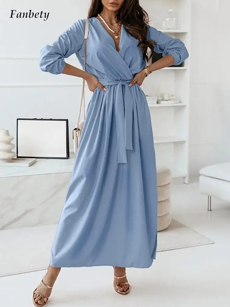 Office Lady Solid Simple Midi Dress Fashion Sexy V-Neck Lace-Up Waist Pleated Dresses Casual Commute Simple Women Dress Mujers
Office Lady Solid Simple Midi Dress Fashion Sexy V-Neck Lace-Up Waist Pleated Dresses Casual Commute Simple Women Dress Mujers