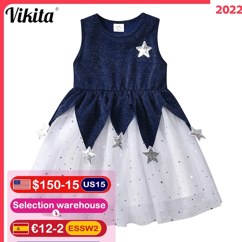 VIKITA Girls Dress Summer Kids Star Sequins Sleeveless Dresses Sweet Party Mesh Princess Dress for Kids Children Costumes
VIKITA Girls Dress Summer Kids Star Sequins Sleeveless Dresses Sweet Party Mesh Princess Dress for Kids Children Costumes