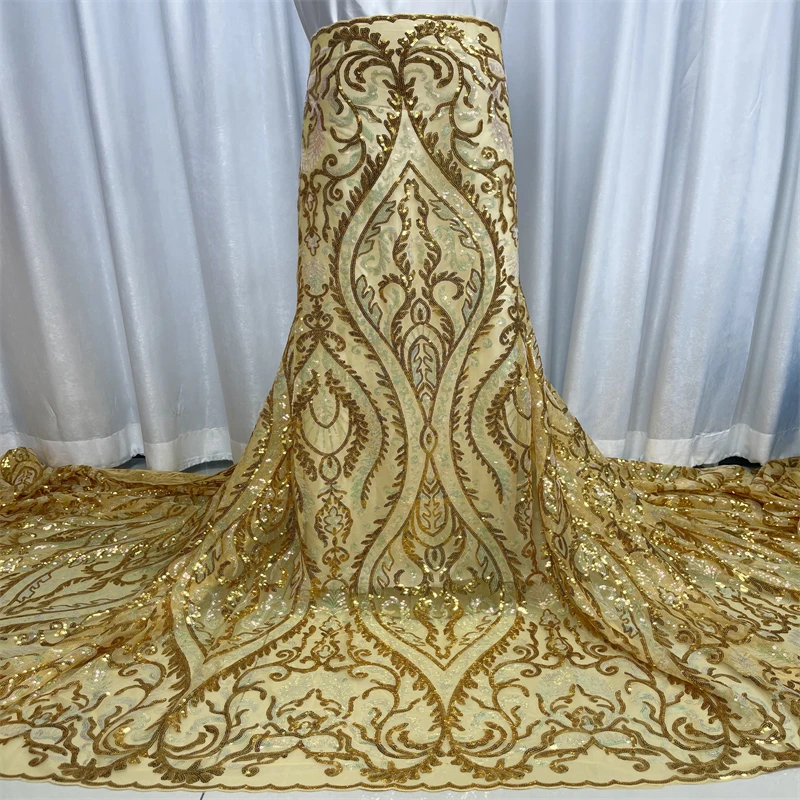 Gold African Lace Fabric 2022 High Quality Nigerian Sequins Net Embroidered French Tulle Lace Fabric 5 Yards For Party Dress
Gold African Lace Fabric 2022 High Quality Nigerian Sequins Net Embroidered French Tulle Lace Fabric 5 Yards For Party Dress