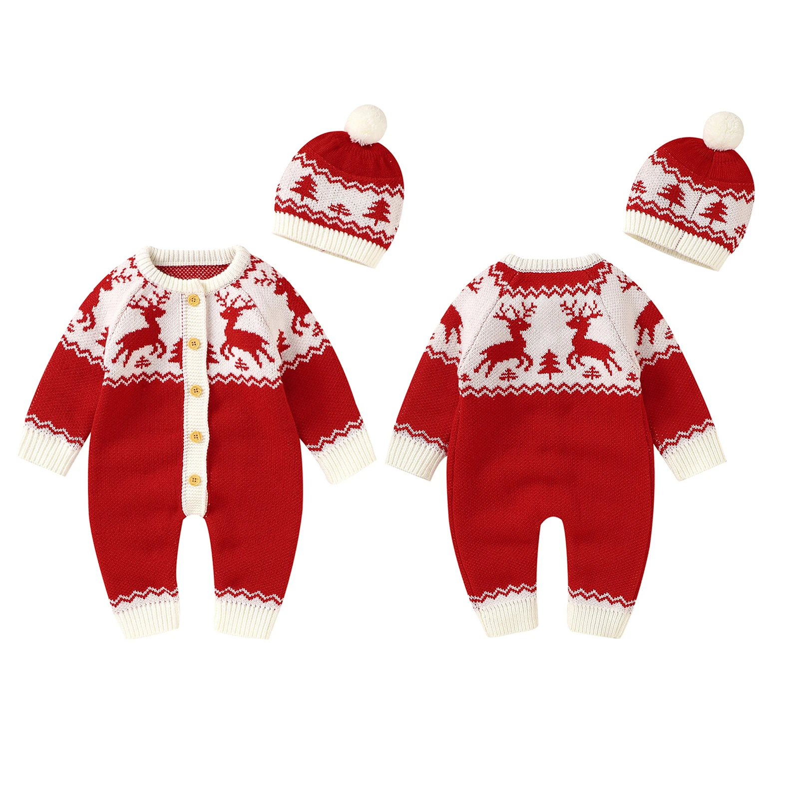 Toddler Baby Unisex Christmas Romper Long Sleeve Cute Knitted Single-Breasted Jumpsuit with Hat Sweater Warm Xmas Clothes
Toddler Baby Unisex Christmas Romper Long Sleeve Cute Knitted Single-Breasted Jumpsuit with Hat Sweater Warm Xmas Clothes