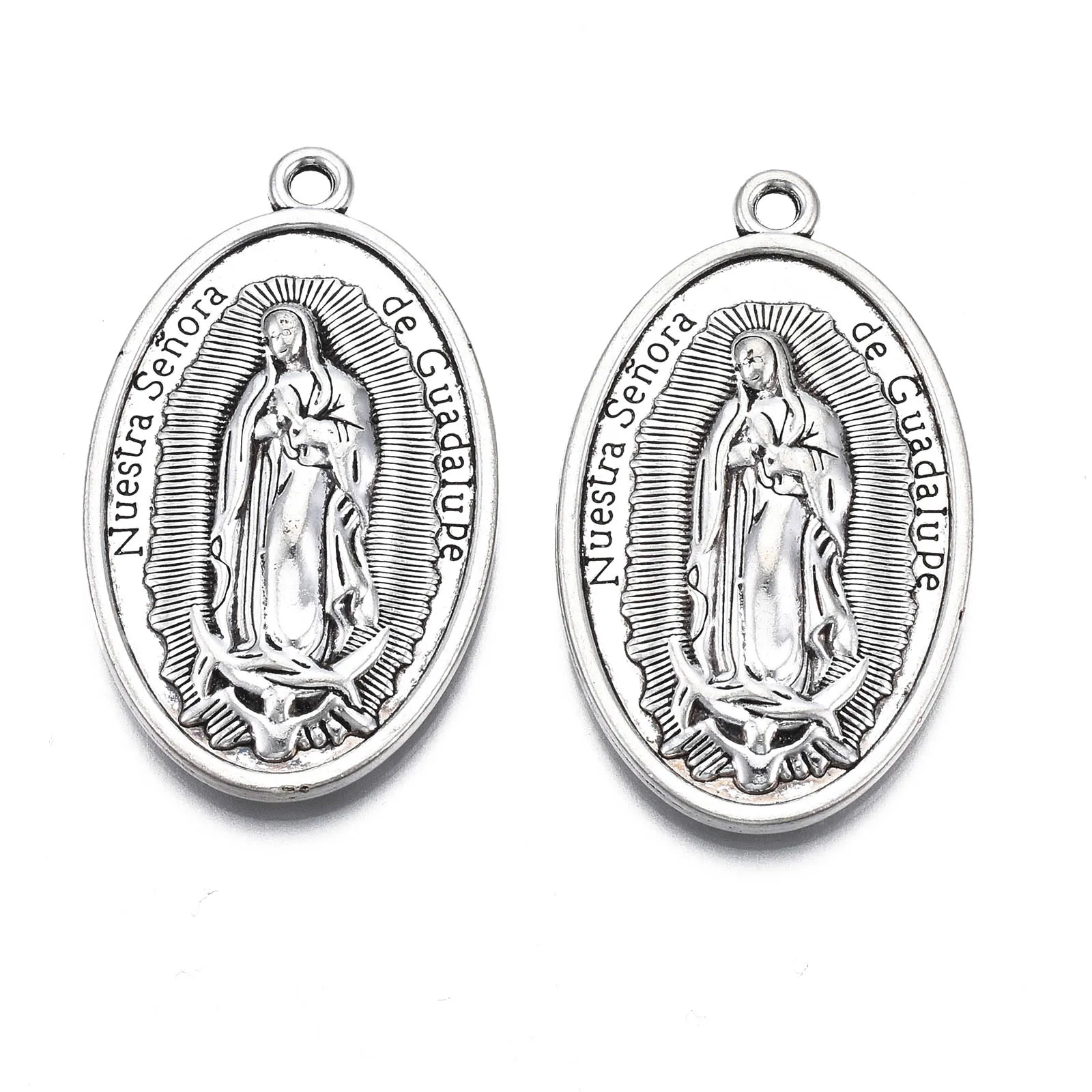 

Pandahall 110pcs/1000g Antique Silver Color Oval with Jesus Tibetan Style Alloy Pendants For Necklace Jewelry Making Gift