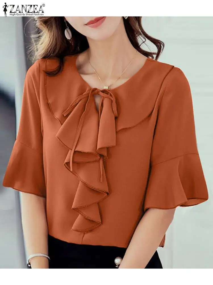 Женская летняя однотонная блузка ZANZEA 2022 с круглым вырезом и длинными рукавами, рубашка с оборками, богемная Модная элегантная повседневная ...
Женская летняя однотонная блузка ZANZEA 2022 с круглым вырезом и длинными рукавами, рубашка с оборками, богемная Модная элегантная повседневная ...