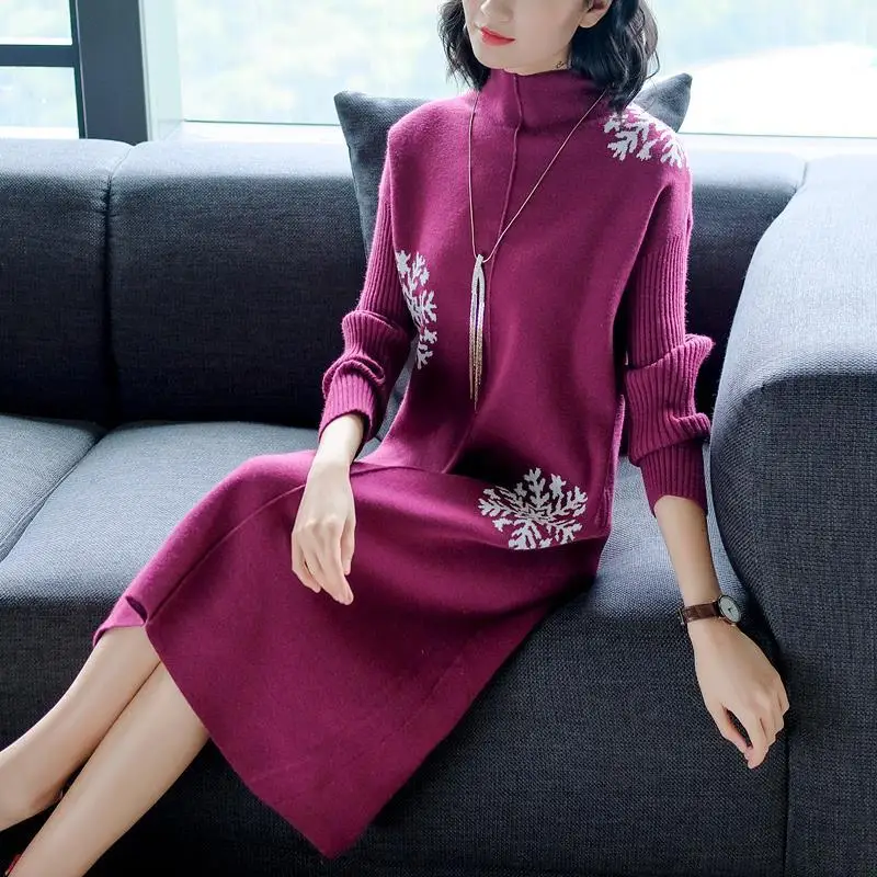 Женское вязаное платье-свитер, Свободный теплый пуловер с высоким воротником, модель K369 на весну и осень, 2022 
Женское вязаное платье-свитер, Свободный теплый пуловер с высоким воротником, модель K369 на весну и осень, 2022