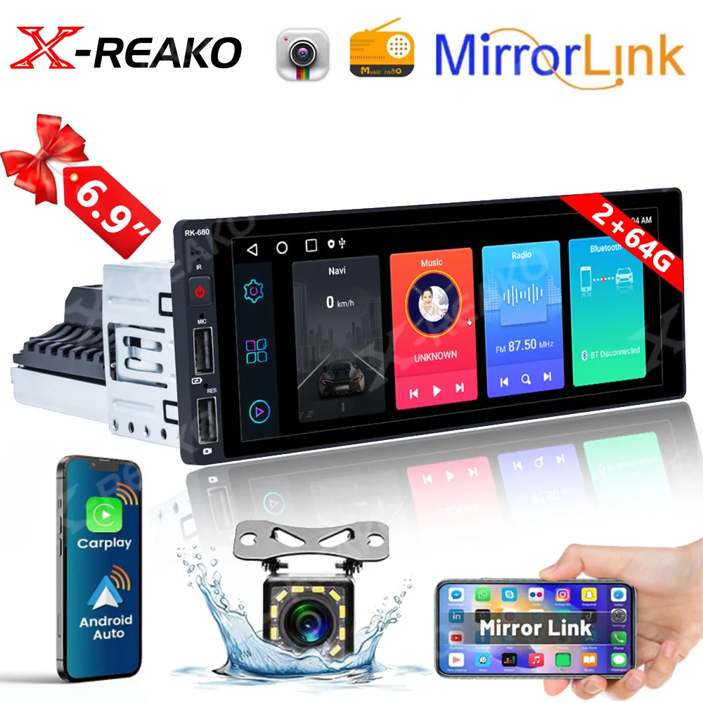 X-REAKO 1Din Universal 6.9 Inch Android Multimedia Player Touch Screen Bluetooth WiFi Carplay Car Stereo Navigation Radio no DVD
X-REAKO 1Din Universal 6.9 Inch Android Multimedia Player Touch Screen Bluetooth WiFi Carplay Car Stereo Navigation Radio no DVD