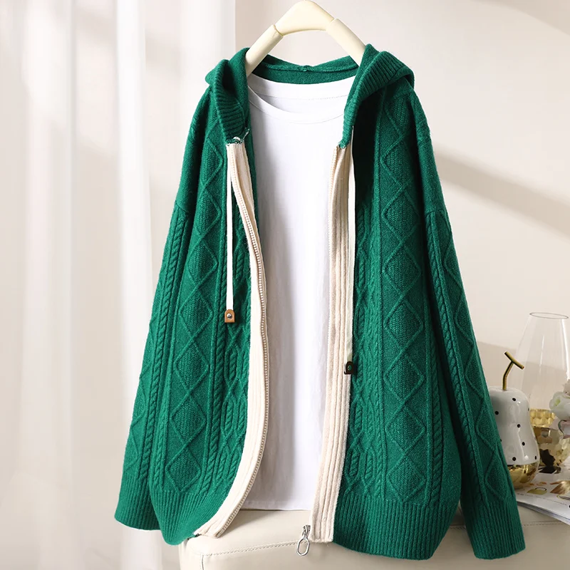 Autumn and Winter New Color Contrast Long Sleeve Hooded Versatile Knitted Cardigan Women's Thick Simple Drawstring Casual
Autumn and Winter New Color Contrast Long Sleeve Hooded Versatile Knitted Cardigan Women's Thick Simple Drawstring Casual