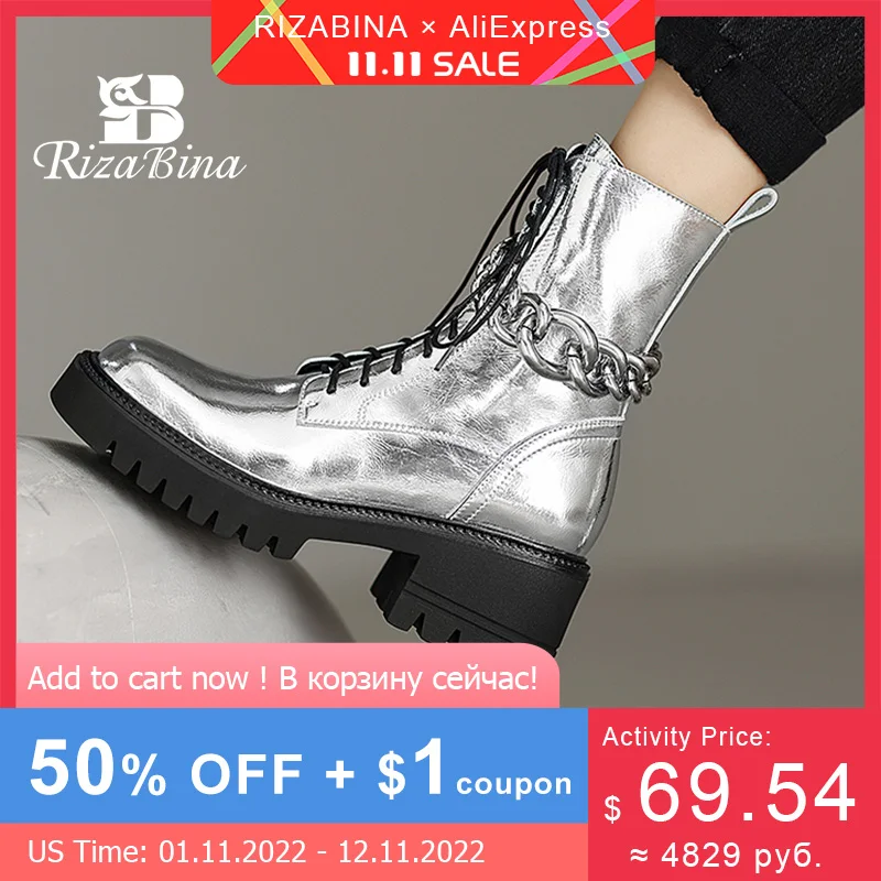 RIZABINA New Women Ankle Boots Real Leather Metal Chain Shoes For Woman Winter Cool Punk Club Short Boots Footwear Size 34-40
RIZABINA New Women Ankle Boots Real Leather Metal Chain Shoes For Woman Winter Cool Punk Club Short Boots Footwear Size 34-40
