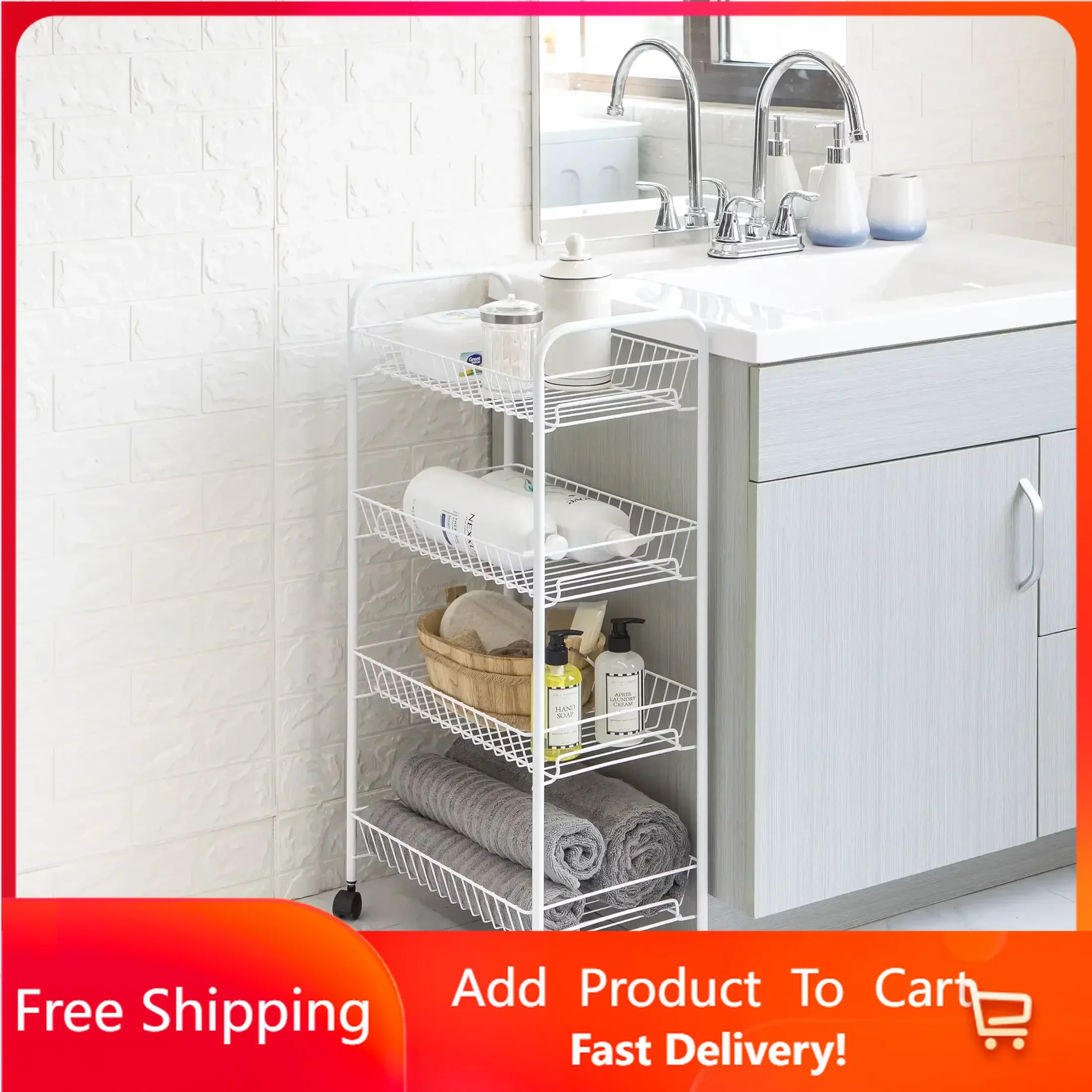 4-Shelf Steel Laundry Cart with Caster Wheels, White, Adult, Senior and Teen Age Groups Rapid Transit
4-Shelf Steel Laundry Cart with Caster Wheels, White, Adult, Senior and Teen Age Groups Rapid Transit