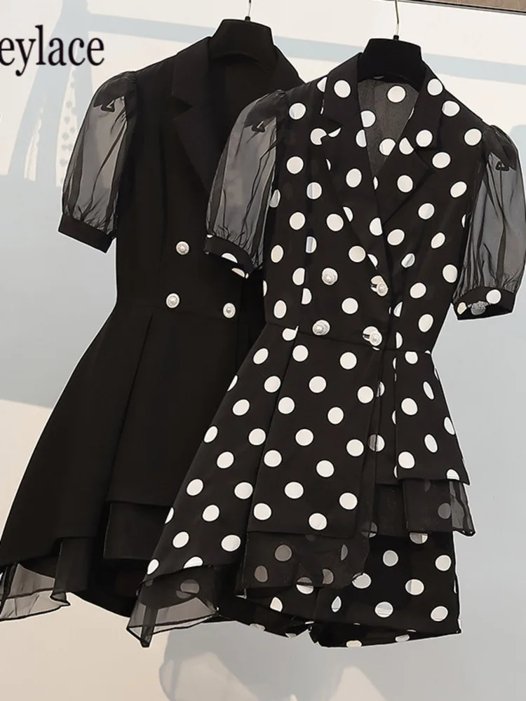 Office Ladies Elegant Polka Dot Two Pieces Set For Women Summer Mesh Patchwork Irregular Blazer Top And Shorts Sets
Office Ladies Elegant Polka Dot Two Pieces Set For Women Summer Mesh Patchwork Irregular Blazer Top And Shorts Sets