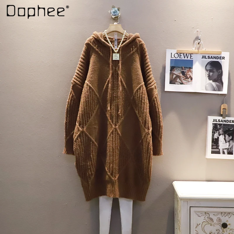 Однотонное свободное платье с капюшоном в стиле ретро, женское вязаное платье средней длины, зимнее женское Новое Повседневное платье в Кор... 
Однотонное свободное платье с капюшоном в стиле ретро, женское вязаное платье средней длины, зимнее женское Новое Повседневное платье в Кор...