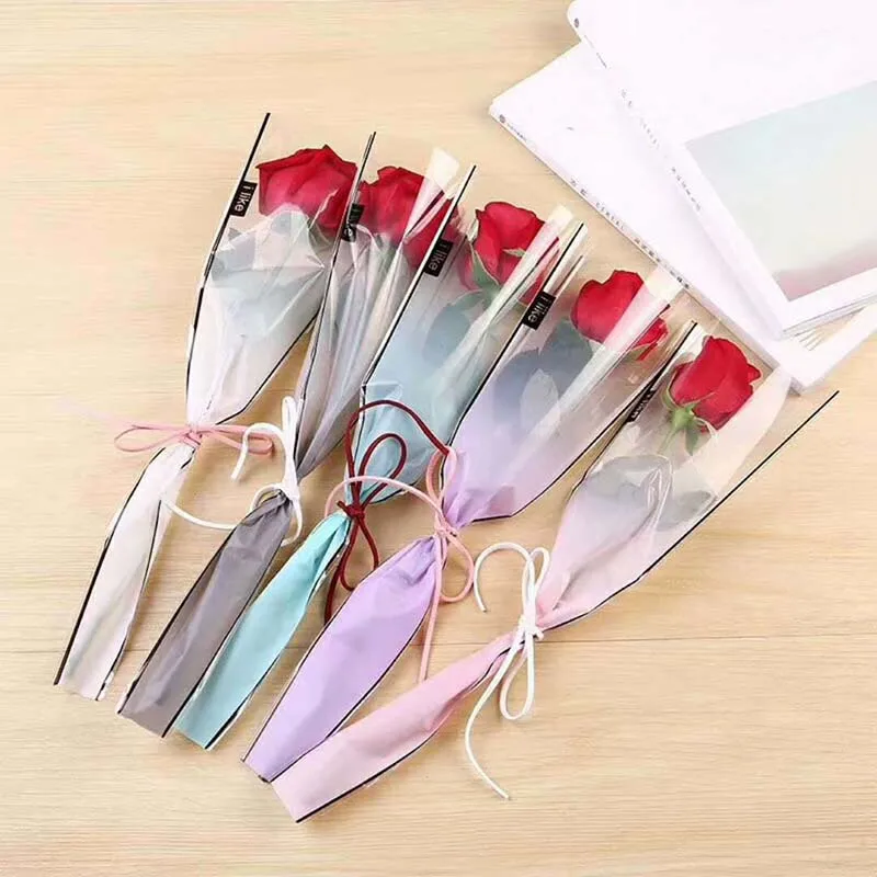 

5 Pcs Plastic Triangle Single Transparent Rose Packaging Paper Bouquet Gifts Packing Flower Wrapping Waterproof Packaging Bag