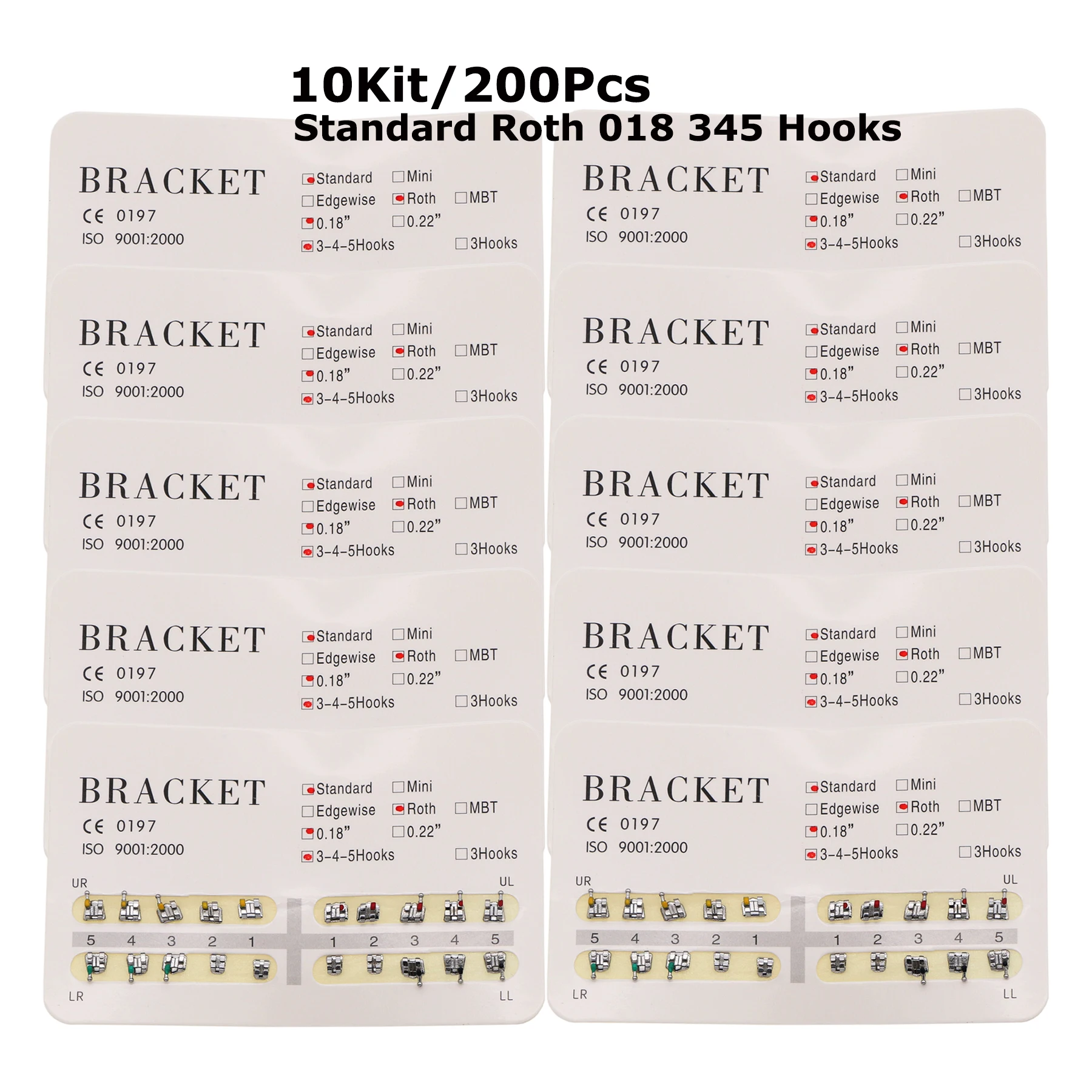 10Packs/200Pcs Dental Orthodontic Metal Bracket Braces Standard Roth 0.018 Slots 345 Hooks Mesh Base
10Packs/200Pcs Dental Orthodontic Metal Bracket Braces Standard Roth 0.018 Slots 345 Hooks Mesh Base