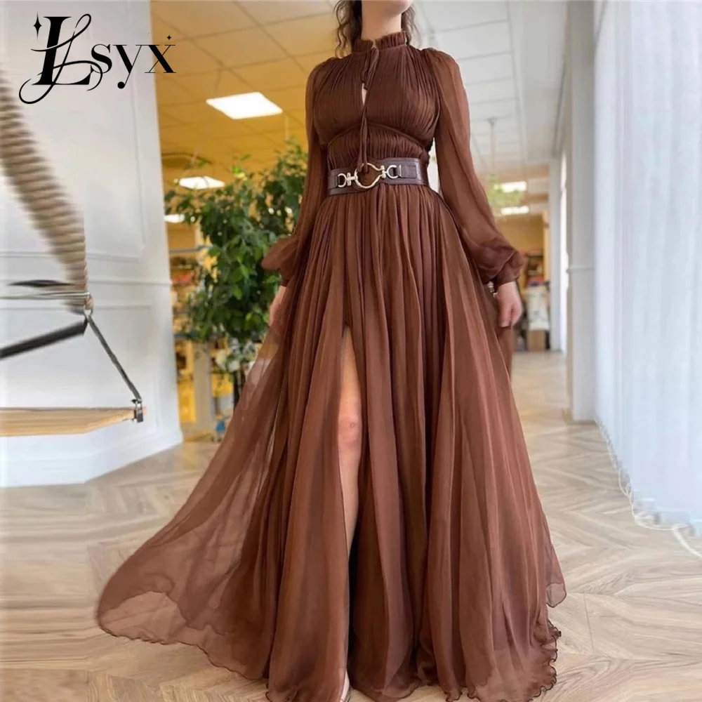 Женское вечернее платье из фатина LSYX, коричневое платье-трапеция с высоким воротником и длинным рукавом, с Боковым Разрезом, элегантное платье до пола с поясом для вечеринки и выпускного вечера
Женское вечернее платье из фатина LSYX, коричневое платье-трапеция с высоким воротником и длинным рукавом, с Боковым Разрезом, элегантное платье до пола с поясом для вечеринки и выпускного вечера