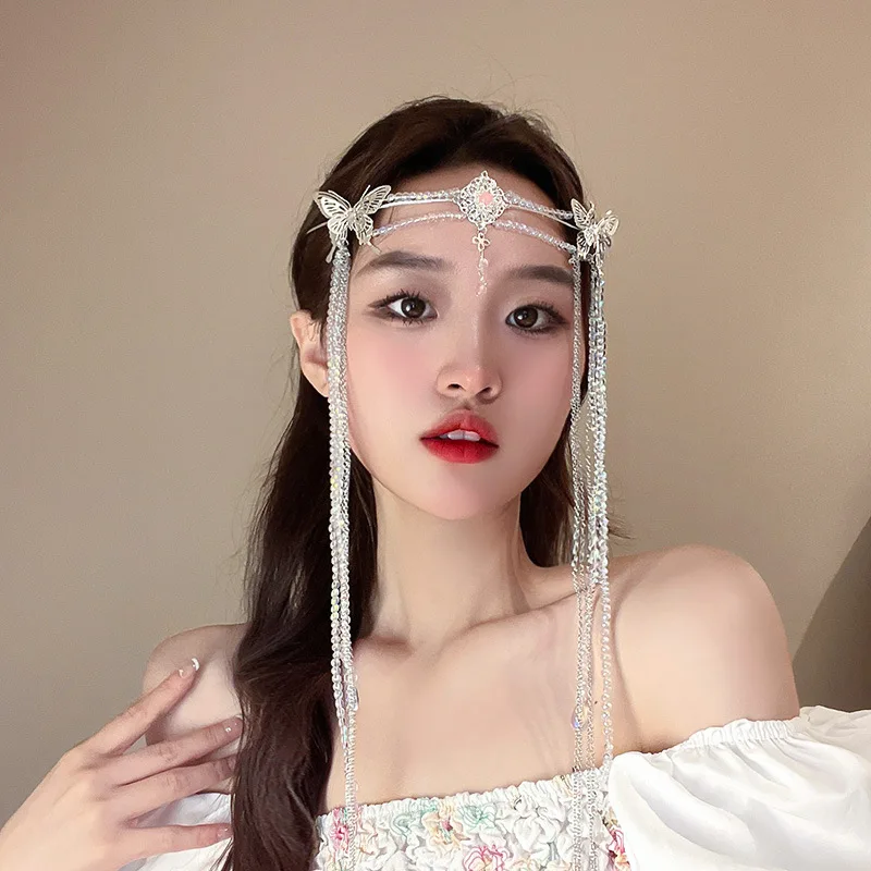 

Fashion Hand Beaded Boho Water Drop Gem Butterfly Fringe Princess Crown Tiara Bridal Hair Accessories Prom Premium Accessories