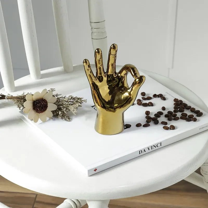 

2023 Nordic Gesture Finger Figurine Gold Plating Hand Ornament Modern Home Decoration Accessories Room Desktop Resin Sclupture H