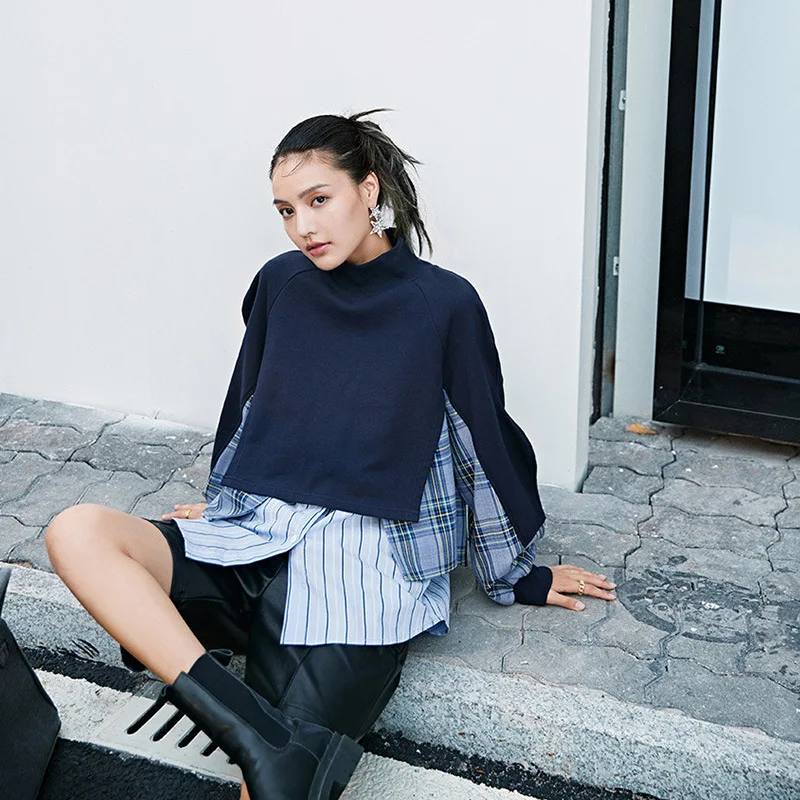 Autumn and Winter New Korean Half High Collar Shirt Women's Blue Plaid Trend Splicing Top Design Sense Pullover Women's Sweater
Autumn and Winter New Korean Half High Collar Shirt Women's Blue Plaid Trend Splicing Top Design Sense Pullover Women's Sweater