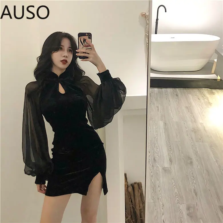 Black Slit Dress Women's Clothing Retro Patchwork Velvet Lantern Sleeve Dress Sexy Woman Dresses Vestido De Mujer Femme Robe
Black Slit Dress Women's Clothing Retro Patchwork Velvet Lantern Sleeve Dress Sexy Woman Dresses Vestido De Mujer Femme Robe