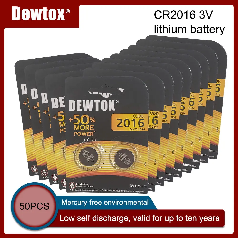 50PCS Original For DEWTOX CR2016 Button Cell Battery 3V Lithium Batteries for Watch Toy Computer Calculator Control DLCR 2016
50PCS Original For DEWTOX CR2016 Button Cell Battery 3V Lithium Batteries for Watch Toy Computer Calculator Control DLCR 2016