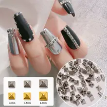 Gold Silver Studs 3D Charm 500pcs 1.2/1.5/2 Rectangle Pyramid Studs Rivet Nail Art Metal Solid Spire Rivet Punk Nail Accessories