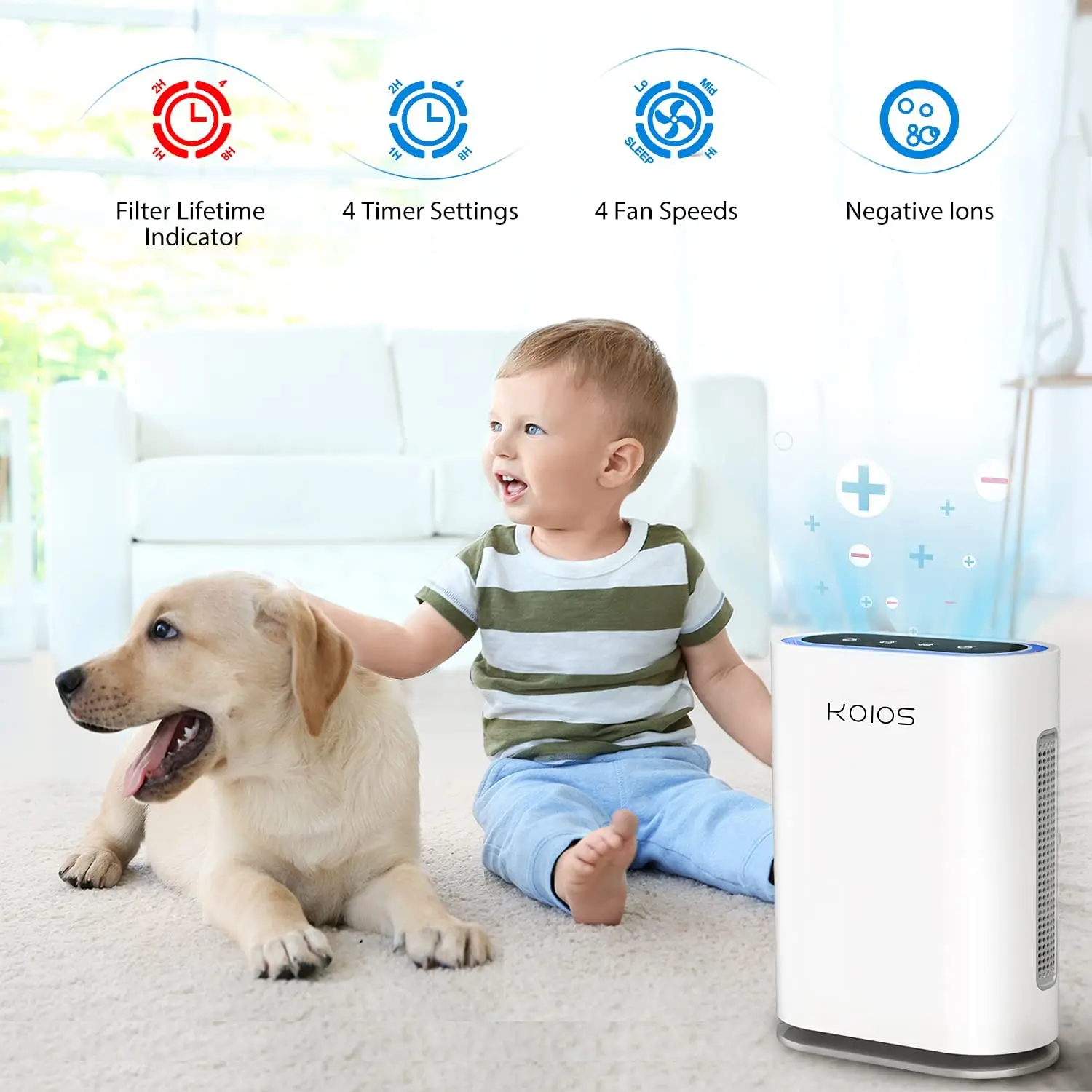 KOIOS Home Air Purifier for Large Room, 1420 Sq Ft, Upgraded H13 True HEPA Filter, Active Charcoal, Ultraviolet Light, Ionic
KOIOS Home Air Purifier for Large Room, 1420 Sq Ft, Upgraded H13 True HEPA Filter, Active Charcoal, Ultraviolet Light, Ionic