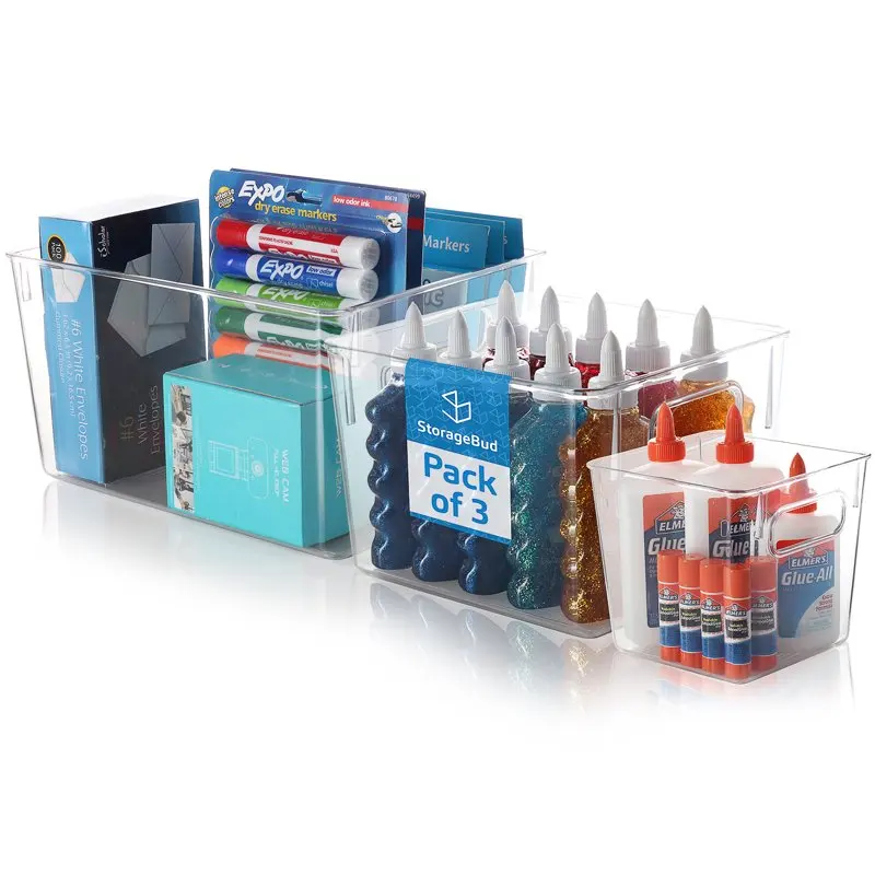 3 Pack Clear Plastic Food Storage Bins with Handles, Cabinet Organizers, Kitchen Pantry, Refrigerator, Clear BPA Free Containers 
3 Pack Clear Plastic Food Storage Bins with Handles, Cabinet Organizers, Kitchen Pantry, Refrigerator, Clear BPA Free Containers