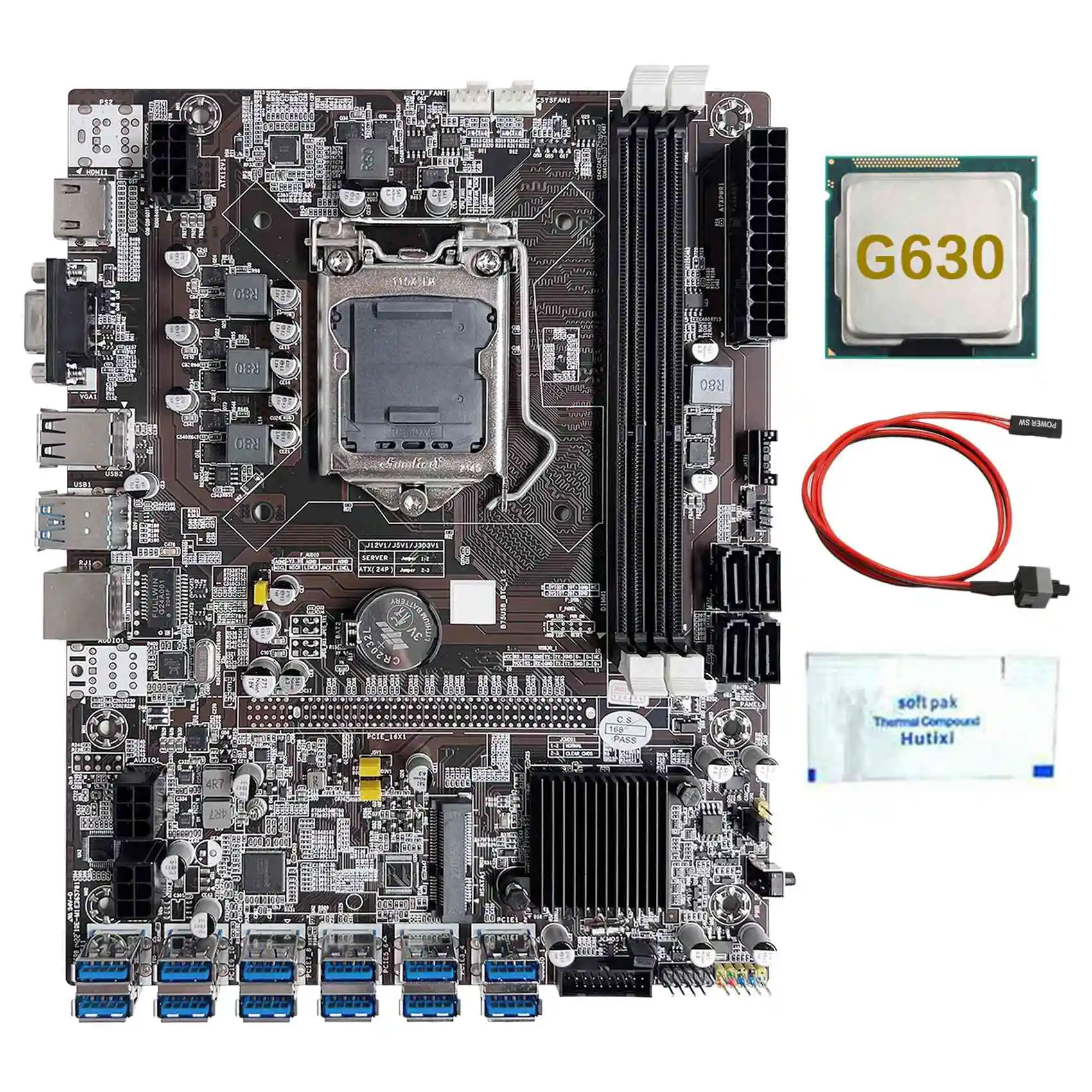 Материнская плата B75 12 Card GPU BTC для майнинга + процессор G630 + термопаста + кабель переключения 12XUSB3.0(PCIE) слот LGA1155 DDR3 ОЗУ MSATA
Материнская плата B75 12 Card GPU BTC для майнинга + процессор G630 + термопаста + кабель переключения 12XUSB3.0(PCIE) слот LGA1155 DDR3 ОЗУ MSATA