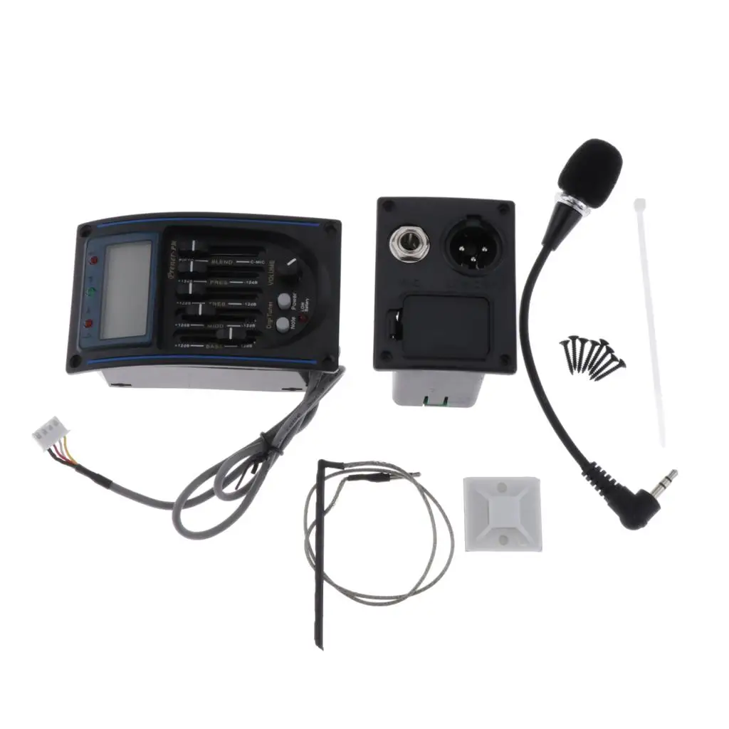 5-полосный эквалайзер для акустической гитары, пьезо-тюнер с чехлом для батареи и микрофоном
5-полосный эквалайзер для акустической гитары, пьезо-тюнер с чехлом для батареи и микрофоном