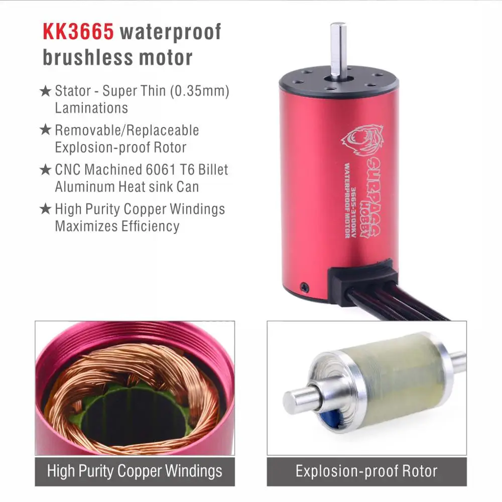 Surpass Hobby KK бесщеточный мотор 3665 Водонепроницаемый ESC 2200 2600 3100 KV с 80A тепла